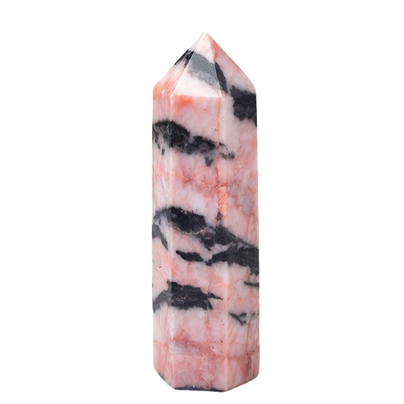 Pink Zebra Jasper Single Pointed Hexagonal Prism Beads Ornament 206SP1492 Handmade Craved Gemstone
