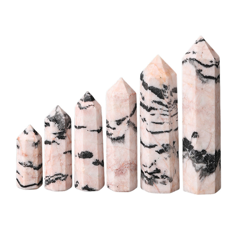 Pink Zebra Jasper Single Pointed Hexagonal Prism Beads Ornament 206SP1492 Handmade Craved Gemstone