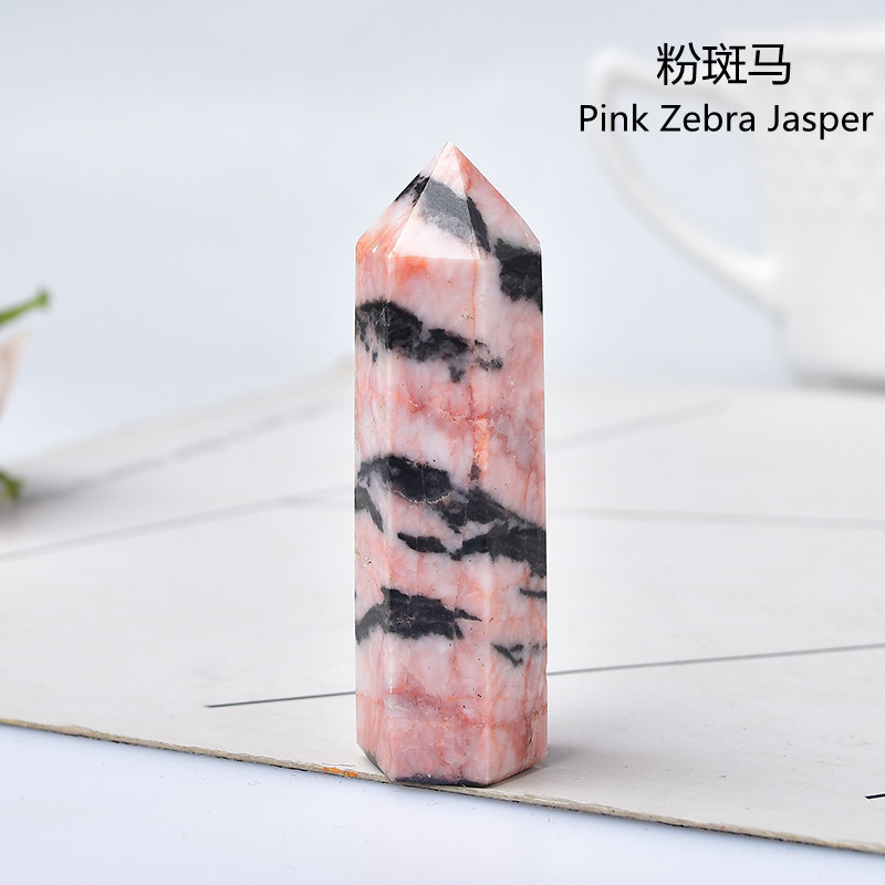 Pink Zebra Jasper Single Pointed Hexagonal Prism Beads Ornament 206SP1492 Handmade Craved Gemstone