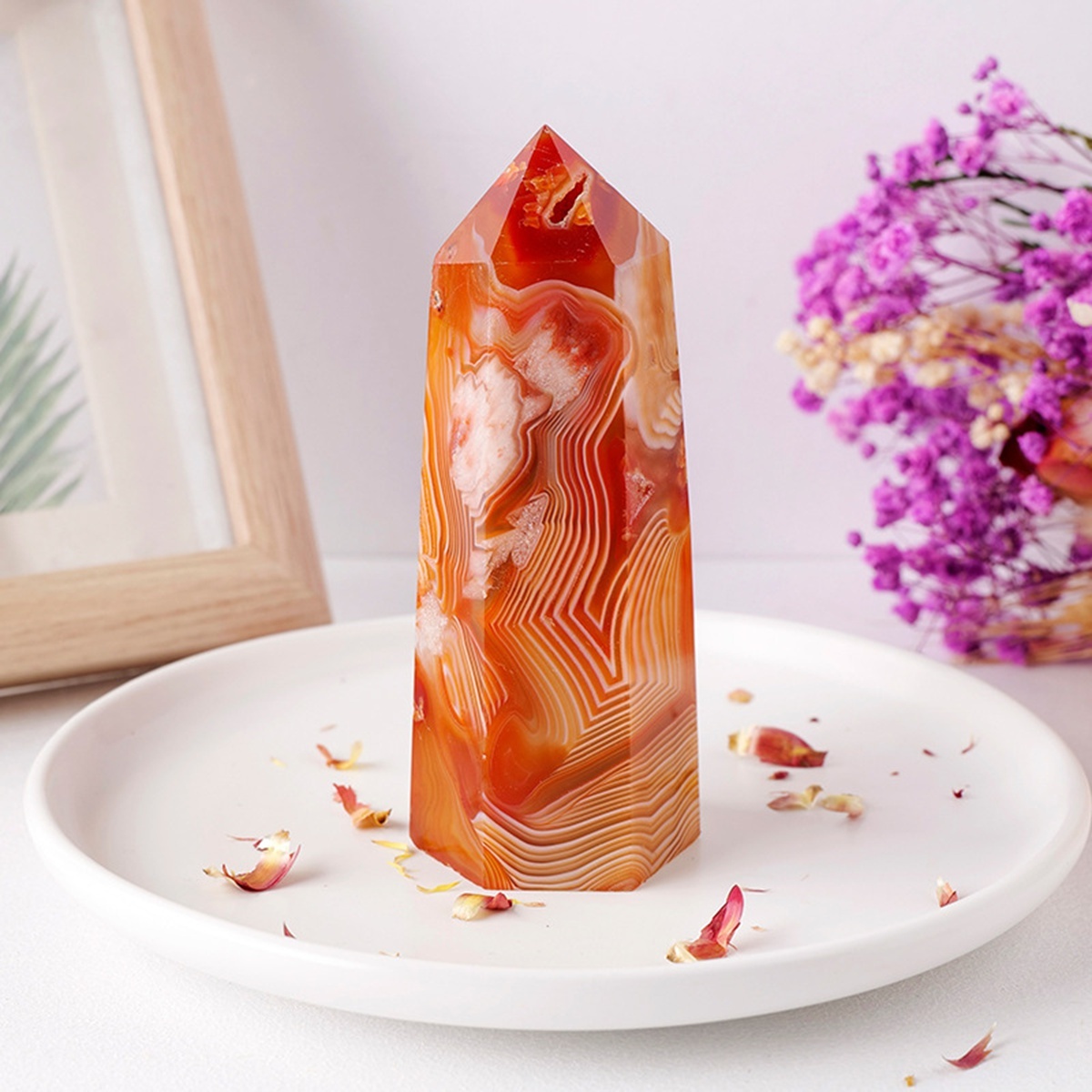 Striped Red Agate Single Pointed Hexagonal Prism Beads Ornament