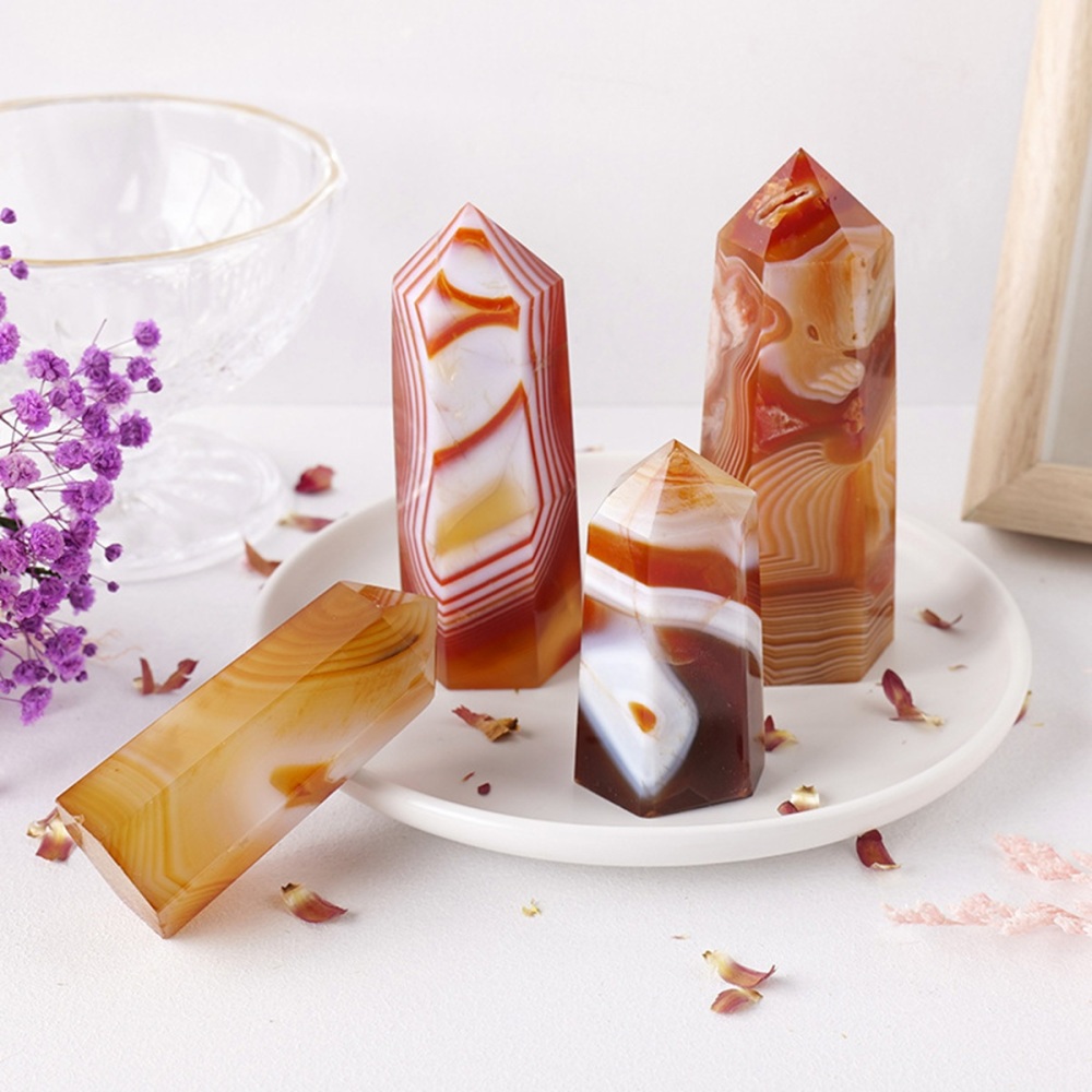 Striped Red Agate Single Pointed Hexagonal Prism Beads Ornament