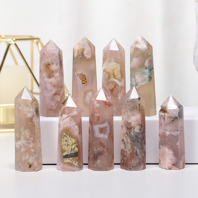 Sakura Agate Single Pointed Hexagonal Prism Beads Ornament
