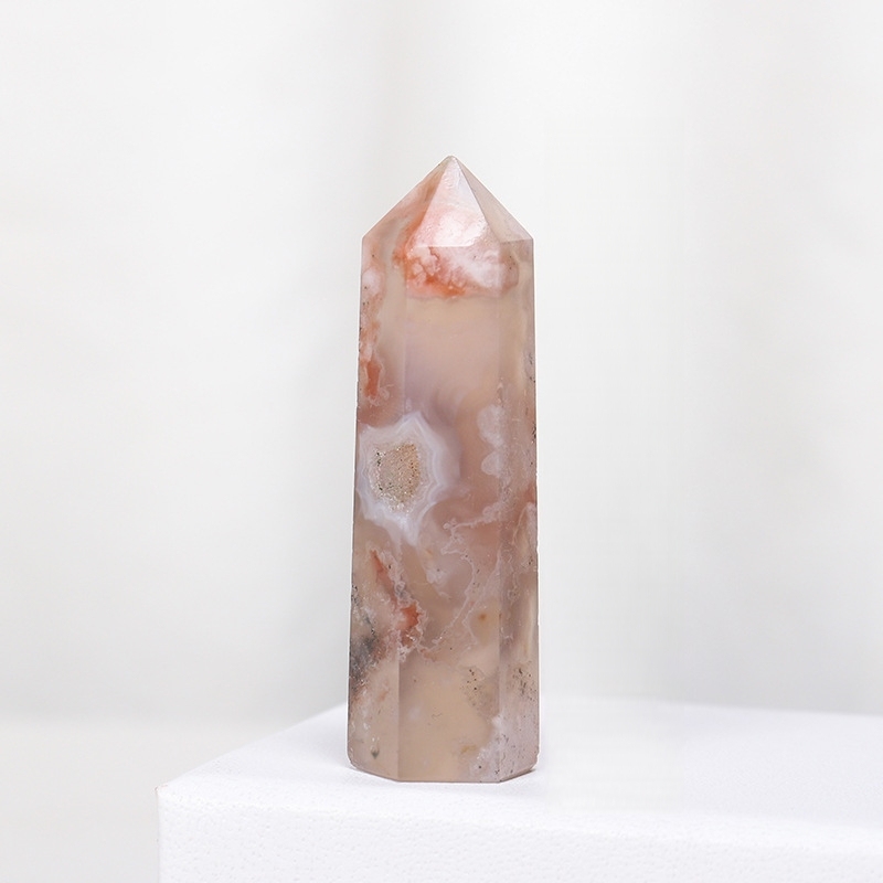 Sakura Agate Single Pointed Hexagonal Prism Beads Ornament