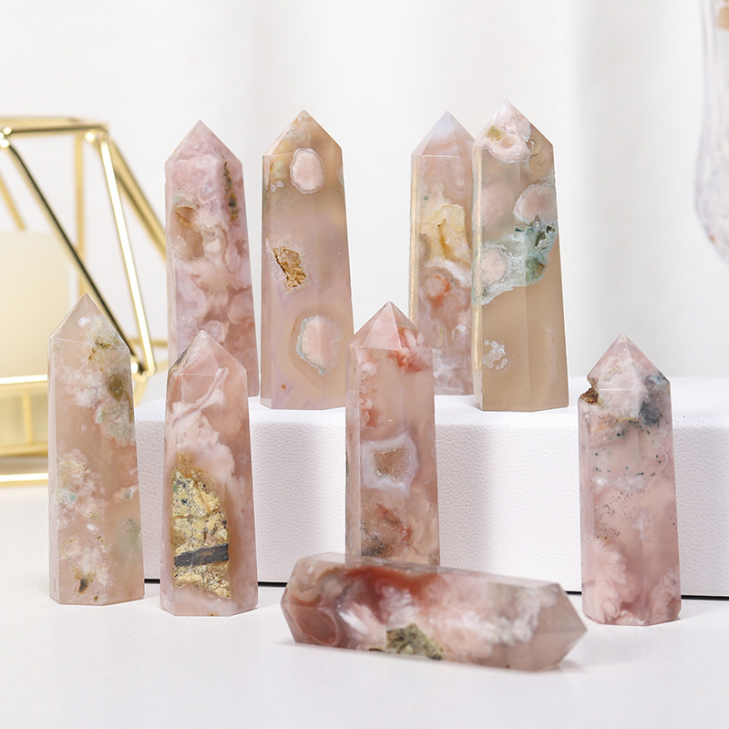Sakura Agate Single Pointed Hexagonal Prism Beads Ornament