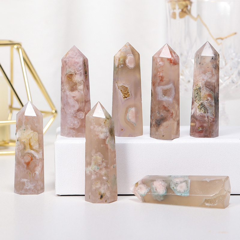 Sakura Agate Single Pointed Hexagonal Prism Beads Ornament
