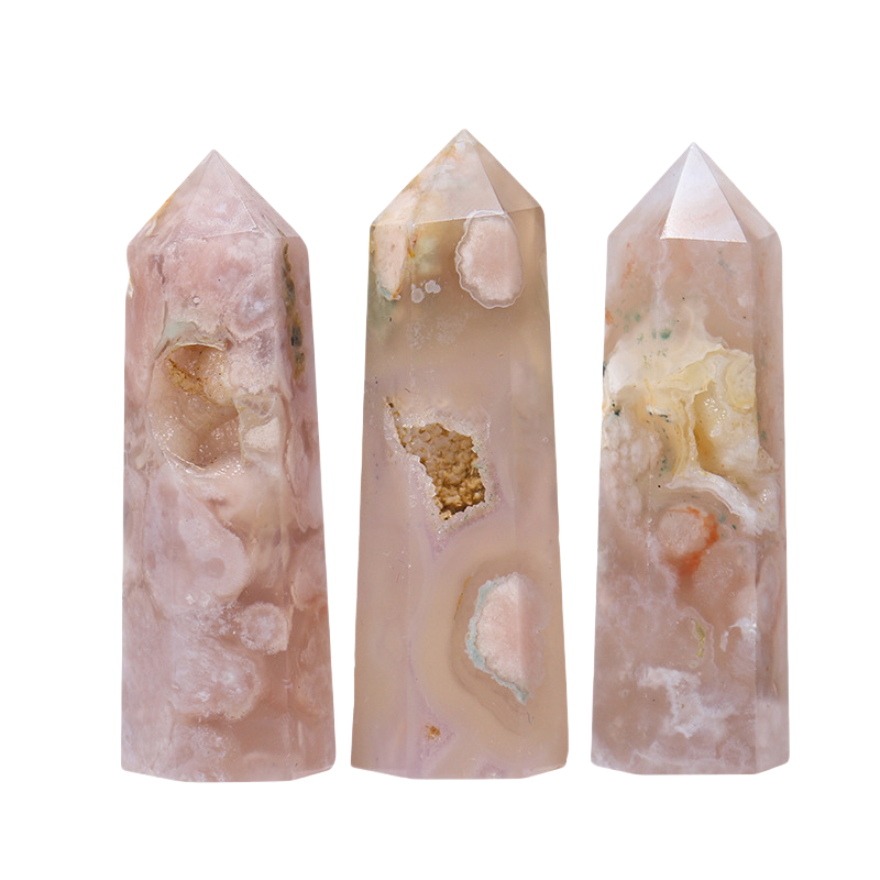 Sakura Agate Single Pointed Hexagonal Prism Beads Ornament