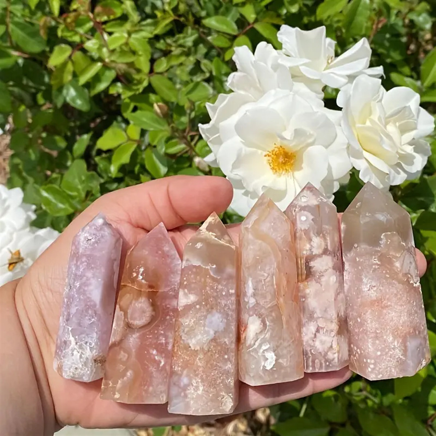 Sakura Agate Single Pointed Hexagonal Prism Beads Ornament