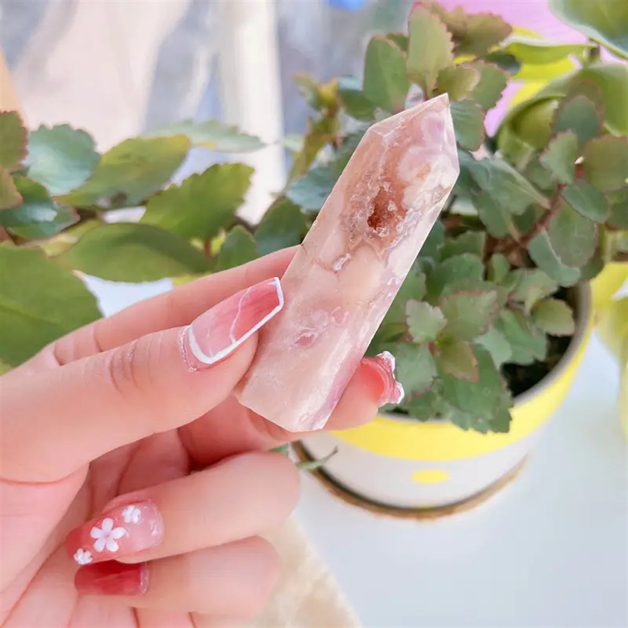 Sakura Agate Single Pointed Hexagonal Prism Beads Ornament