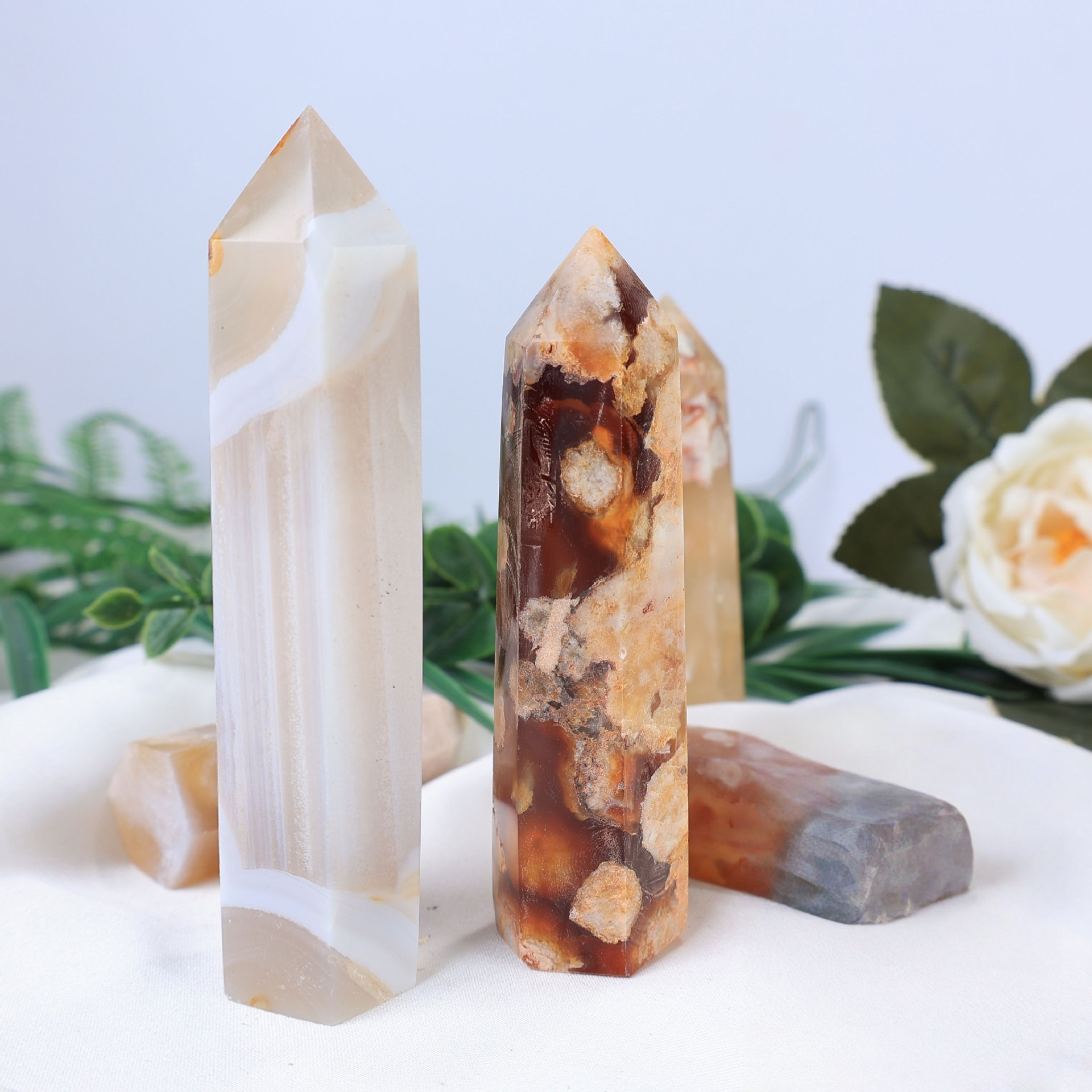 Sakura Agate Single Pointed Hexagonal Prism Beads Ornament