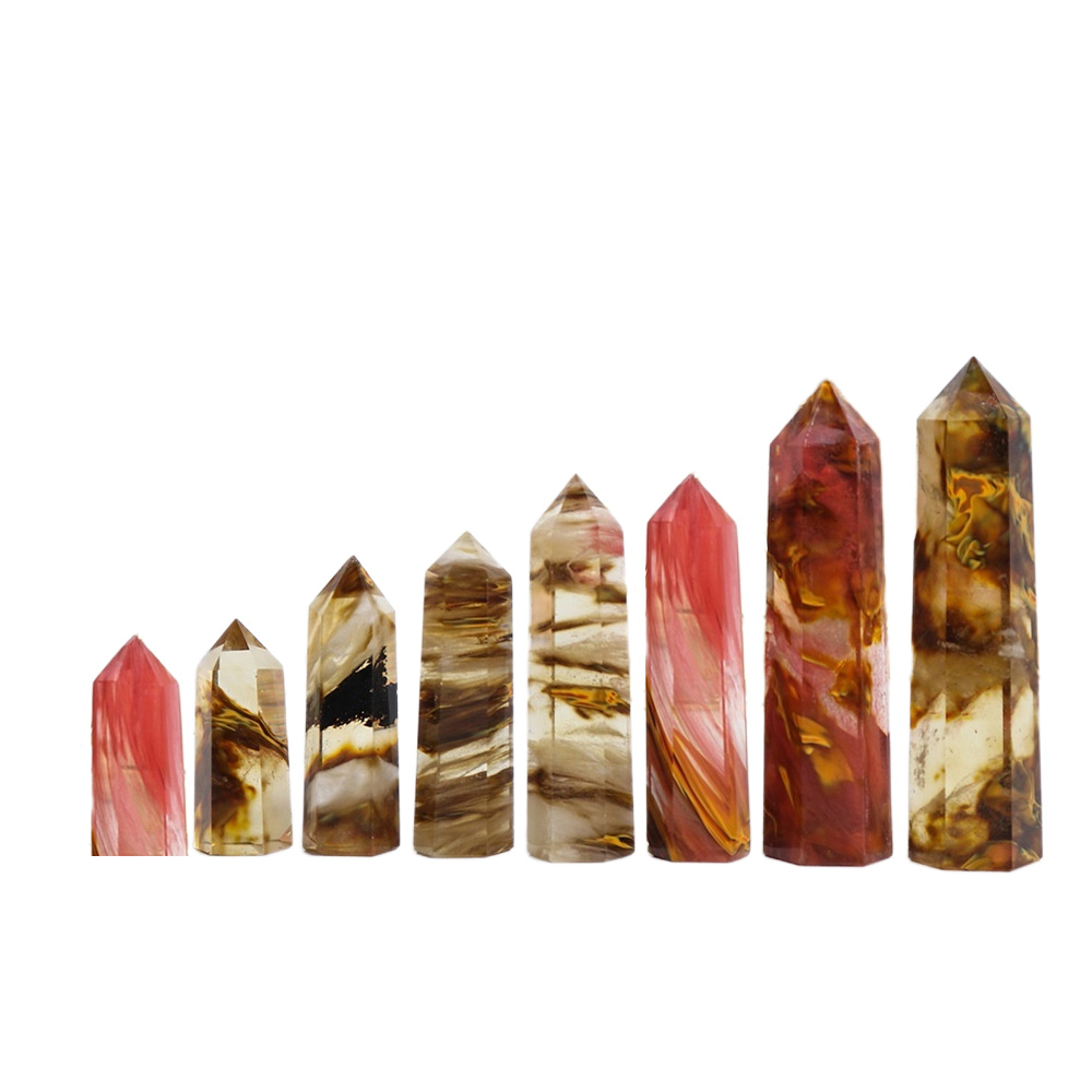 Fire Cherry Quartz Single Pointed Hexagonal Prism Beads Ornament