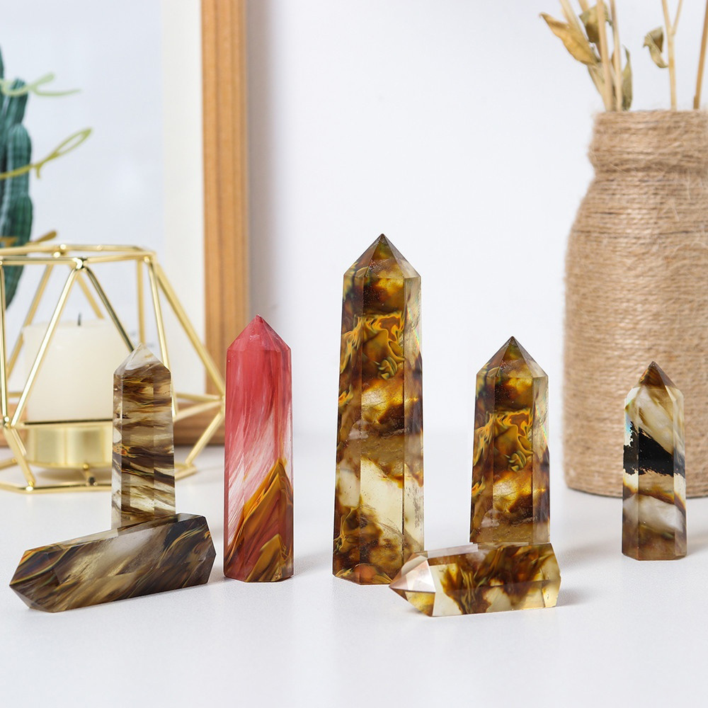 Fire Cherry Quartz Single Pointed Hexagonal Prism Beads Ornament