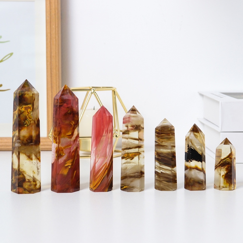 Fire Cherry Quartz Single Pointed Hexagonal Prism Beads Ornament