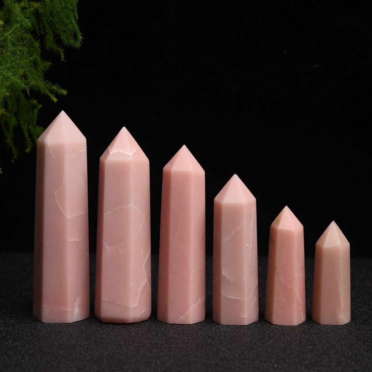 Pink Opal Single Pointed Hexagonal Prism Beads Ornament