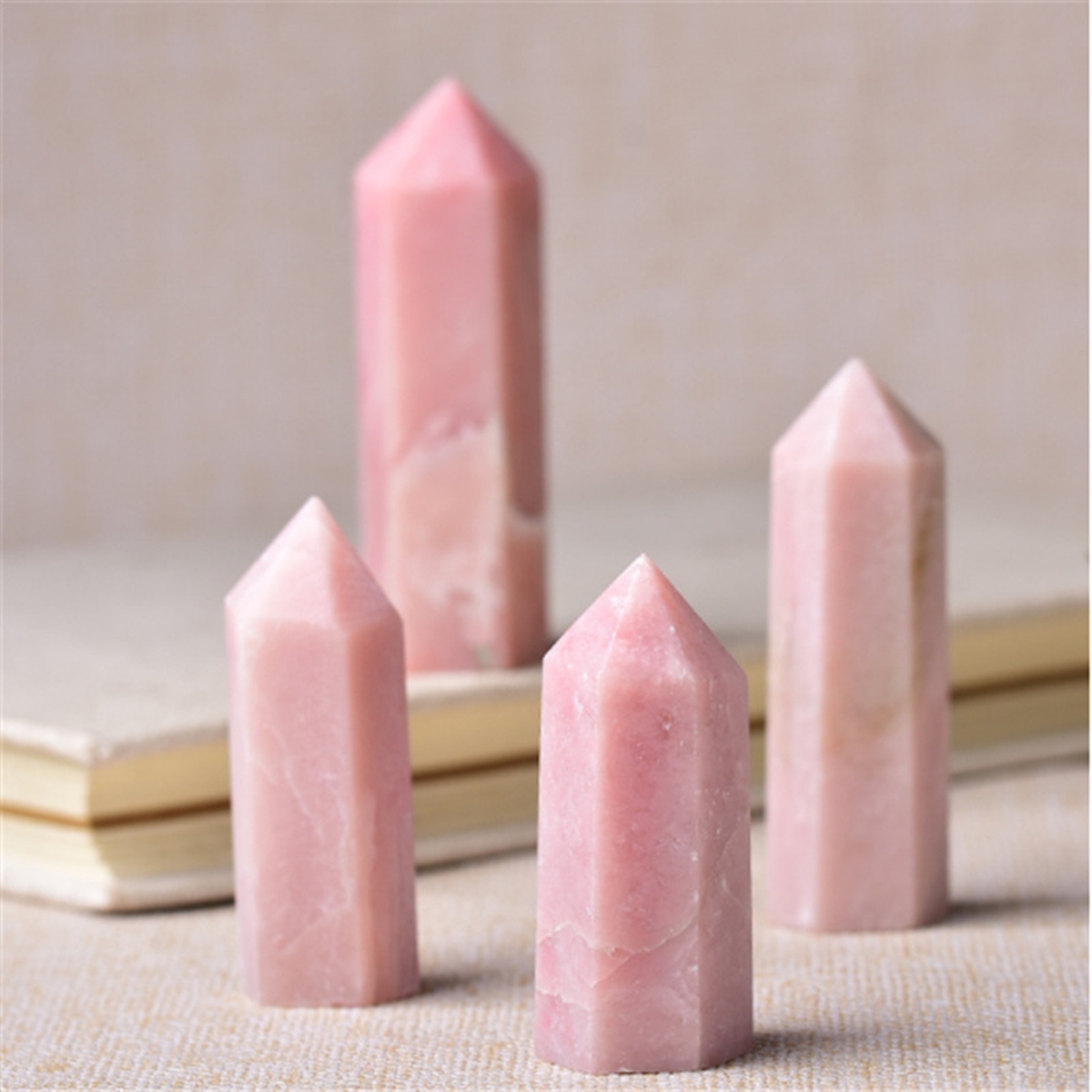 Pink Opal Single Pointed Hexagonal Prism Beads Ornament