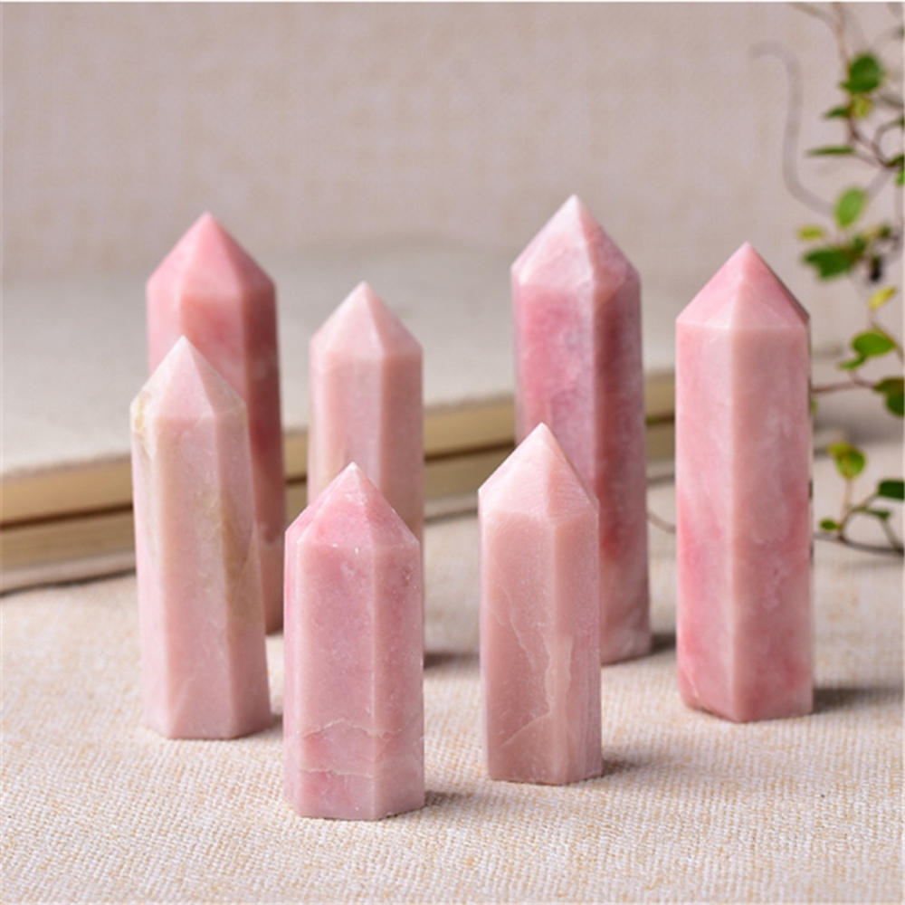 Pink Opal Single Pointed Hexagonal Prism Beads Ornament