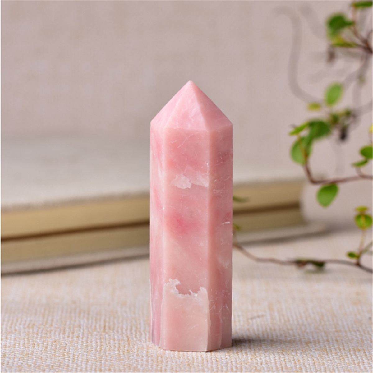Pink Opal Single Pointed Hexagonal Prism Beads Ornament