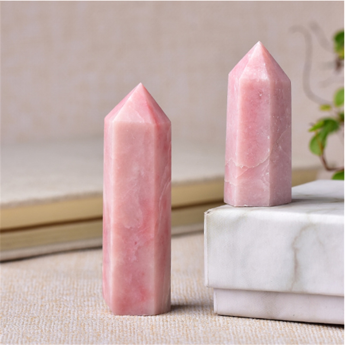Pink Opal Single Pointed Hexagonal Prism Beads Ornament