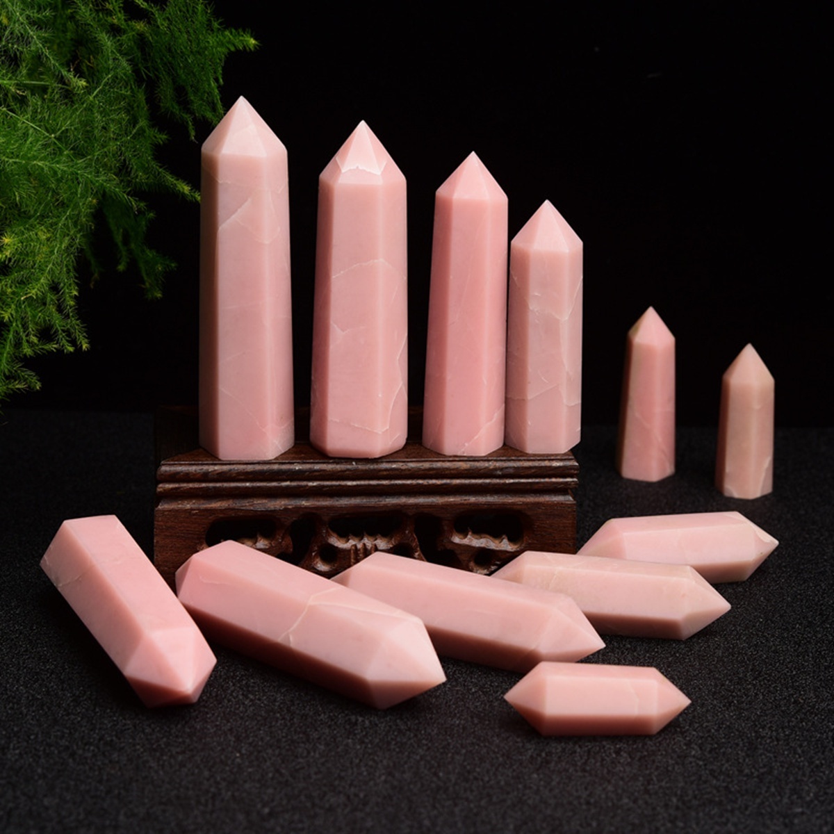 Pink Opal Single Pointed Hexagonal Prism Beads Ornament
