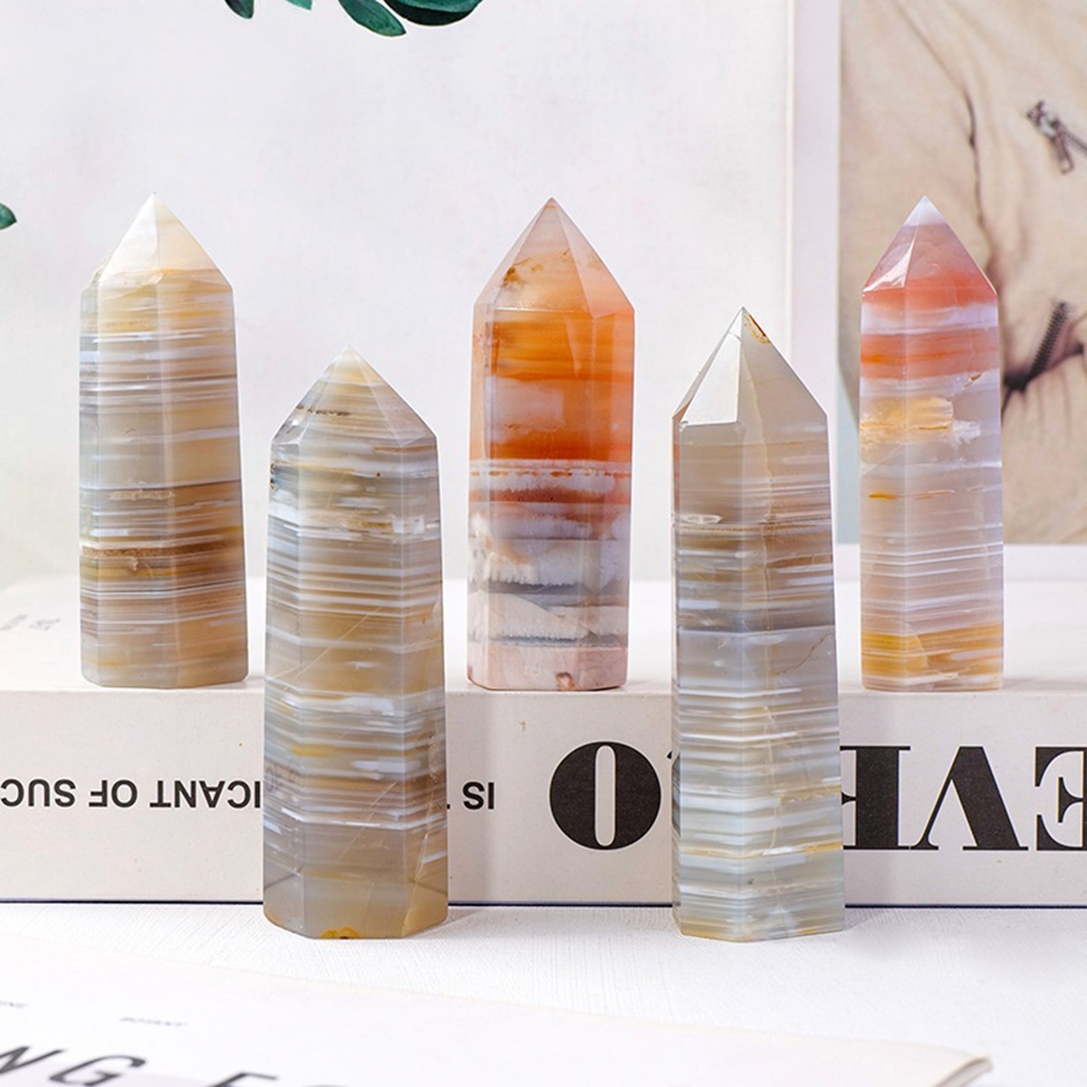 Sakura Agate  Single Pointed Hexagonal Prism Beads Ornament