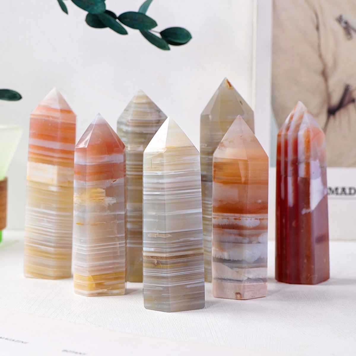 Sakura Agate  Single Pointed Hexagonal Prism Beads Ornament