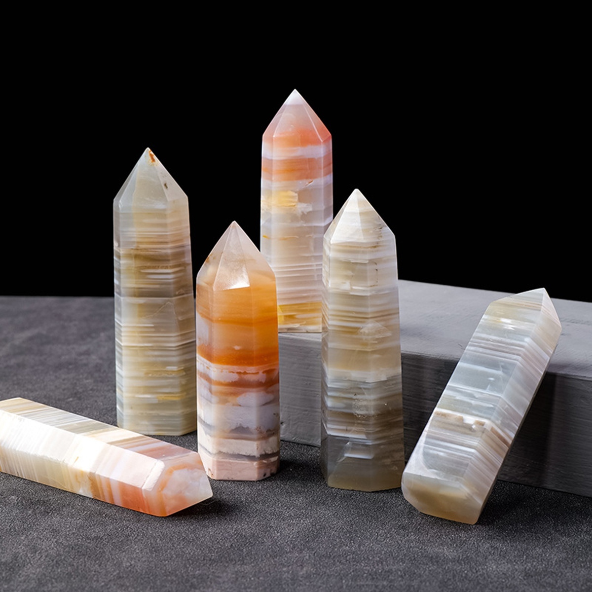 Sakura Agate  Single Pointed Hexagonal Prism Beads Ornament