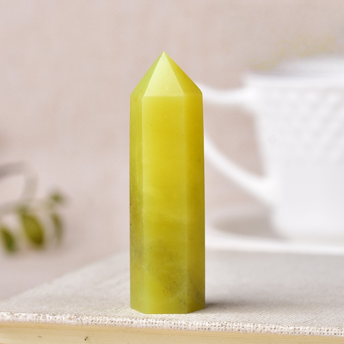 Yellow Jade Single Pointed Hexagonal Prism Beads Ornament