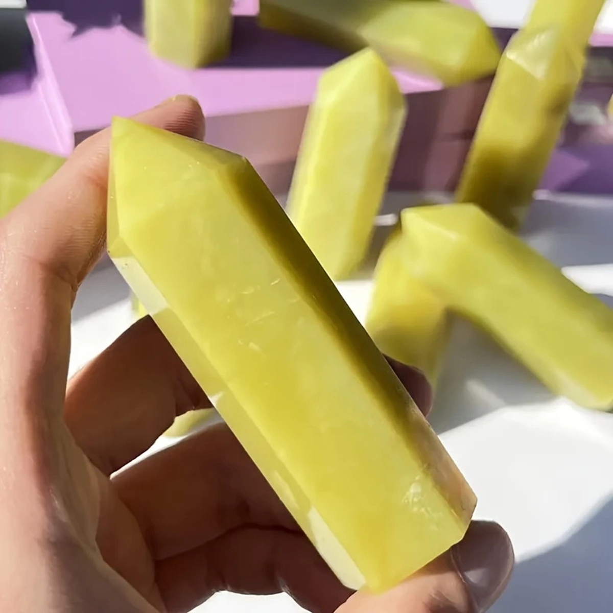 Yellow Jade Single Pointed Hexagonal Prism Beads Ornament