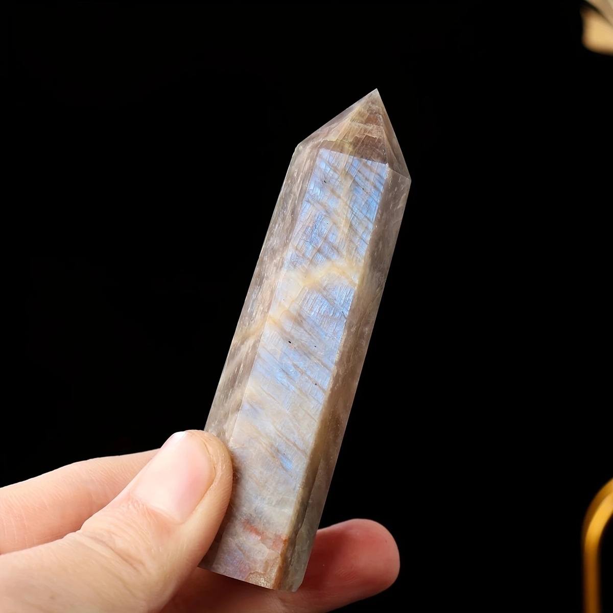 Moonstone Single Pointed Hexagonal Prism Beads Ornament