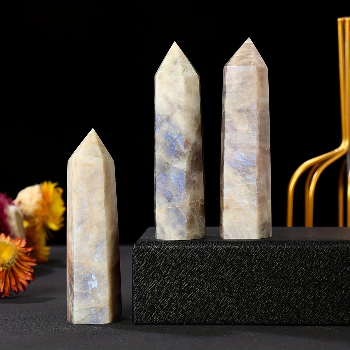 Moonstone Single Pointed Hexagonal Prism Beads Ornament