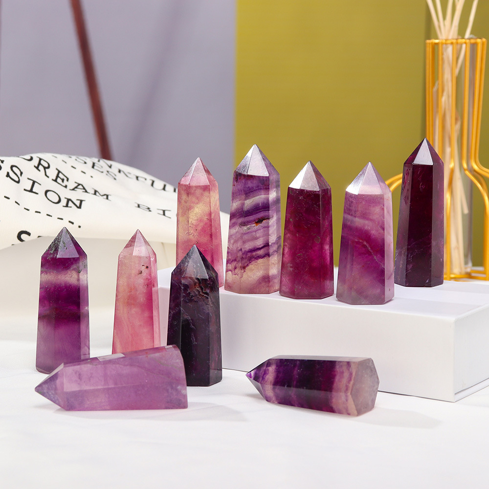 Rainbow Fluorite Single Pointed Hexagonal Prism Beads Ornament