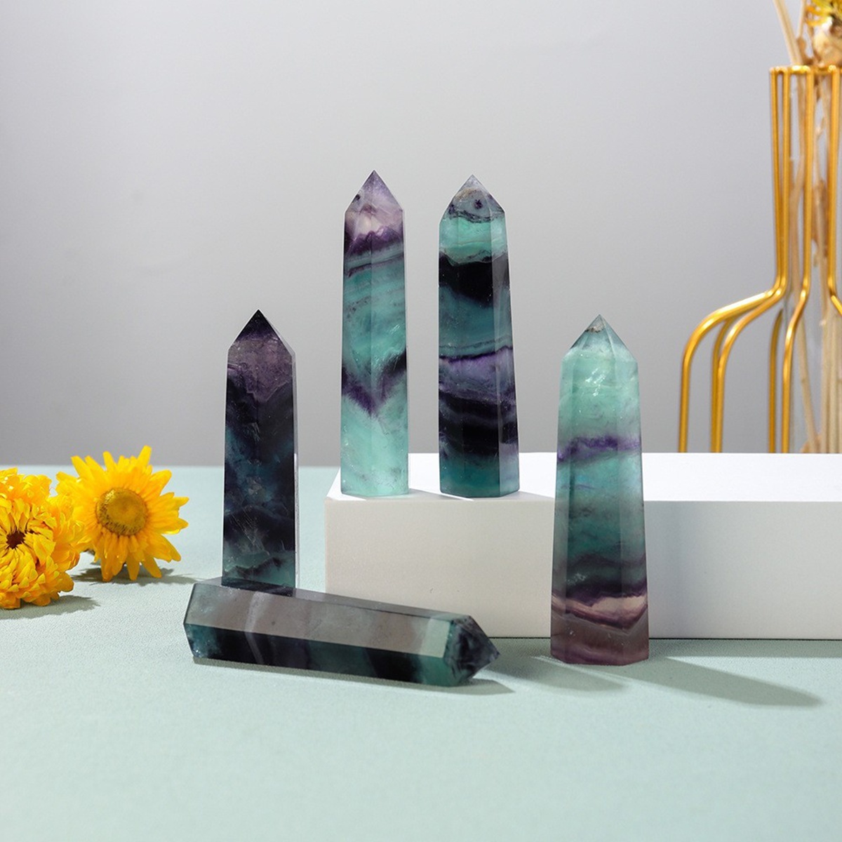 Rainbow Fluorite Single Pointed Hexagonal Prism Beads Ornament
