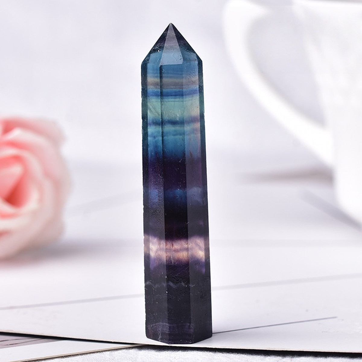 Rainbow Fluorite Single Pointed Hexagonal Prism Beads Ornament
