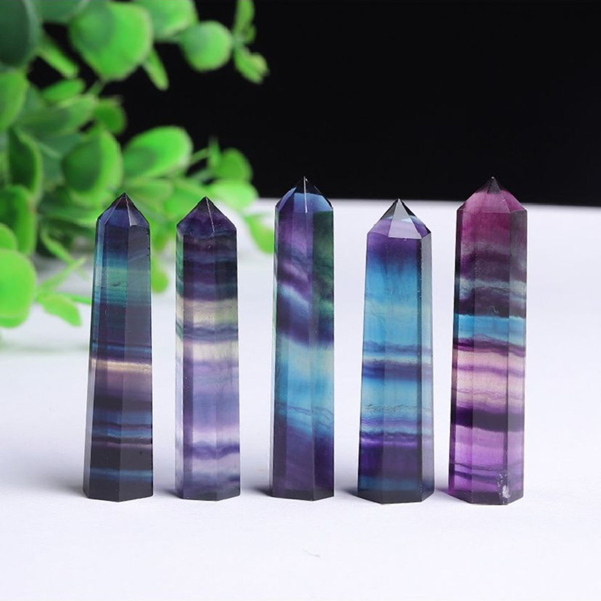 Rainbow Fluorite Single Pointed Hexagonal Prism Beads Ornament