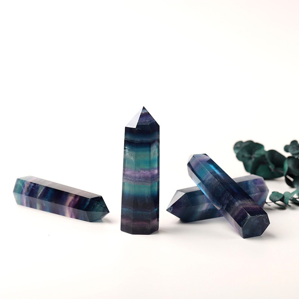 Rainbow Fluorite Single Pointed Hexagonal Prism Beads Ornament