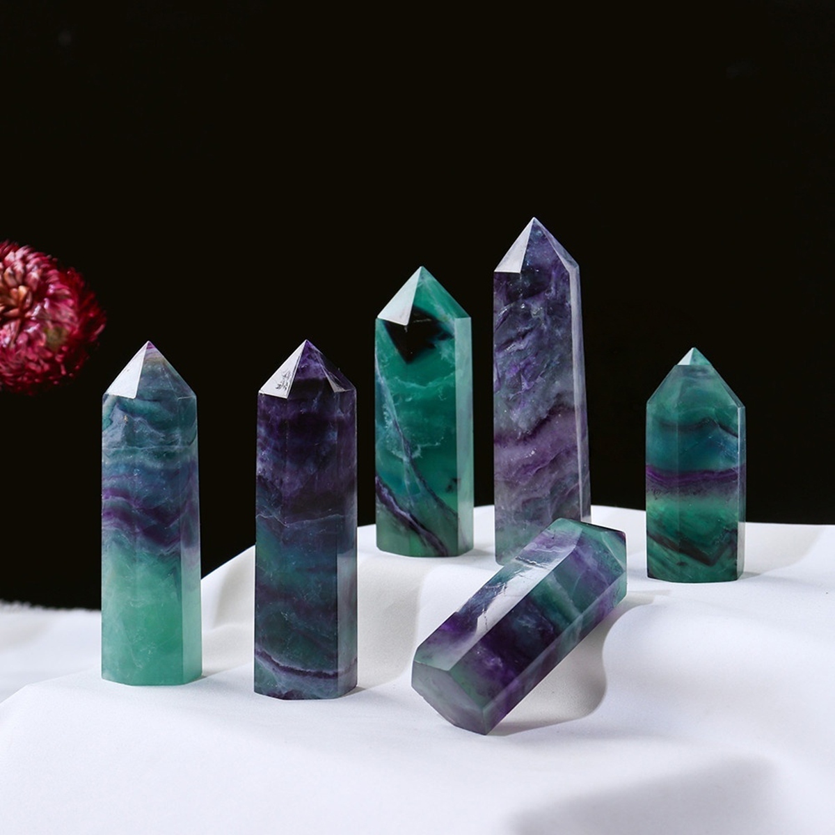 Rainbow Fluorite Single Pointed Hexagonal Prism Beads Ornament