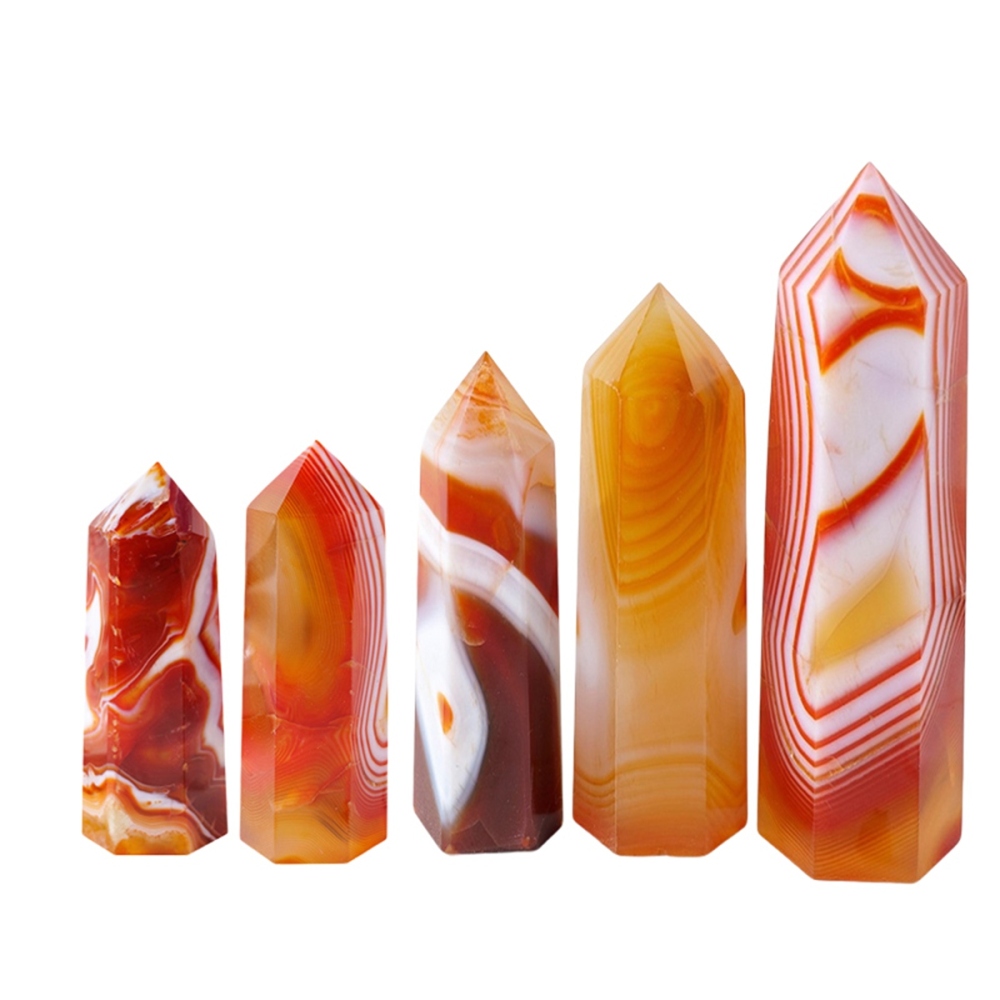 Striped Red Agate Single Pointed Hexagonal Prism Beads Ornament