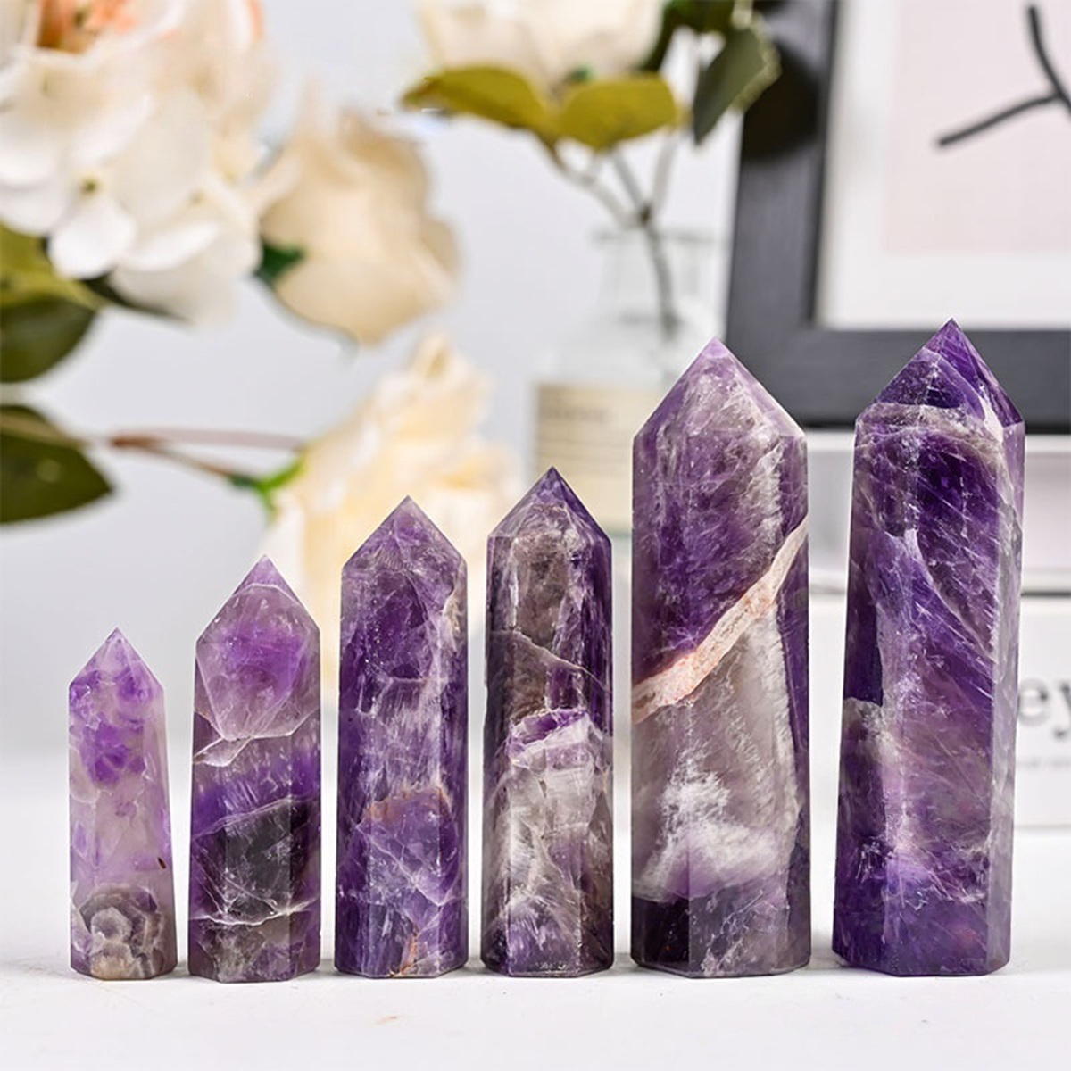 Dream Amethyst Single Pointed Hexagonal Prism Beads Ornament