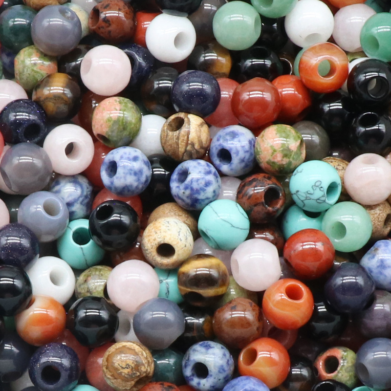 Big Hole Loose Round Gemstone Beads for Making Jewelry