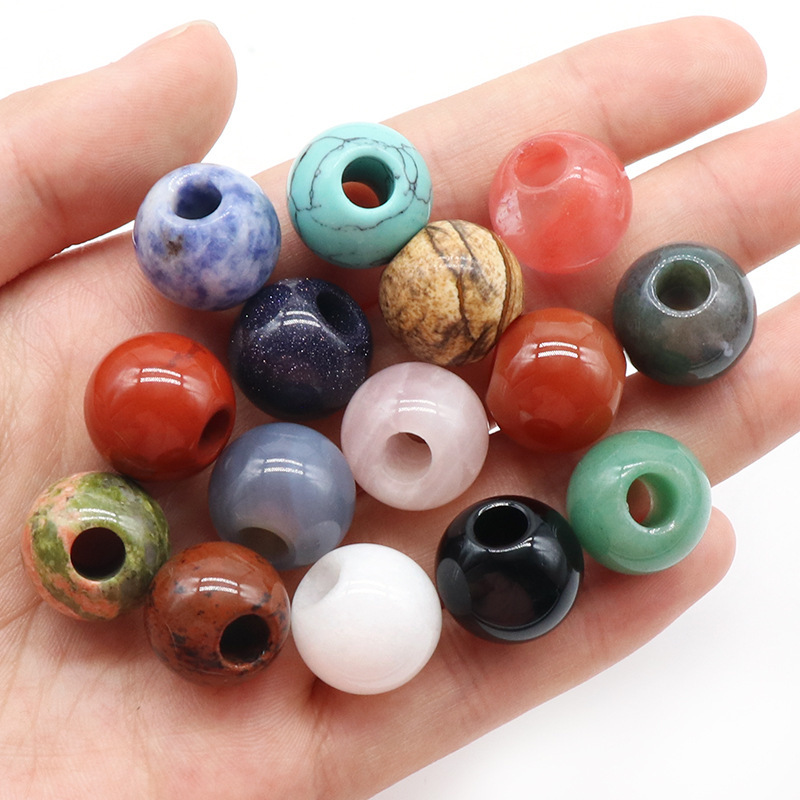 Big Hole Loose Round Gemstone Beads for Making Jewelry
