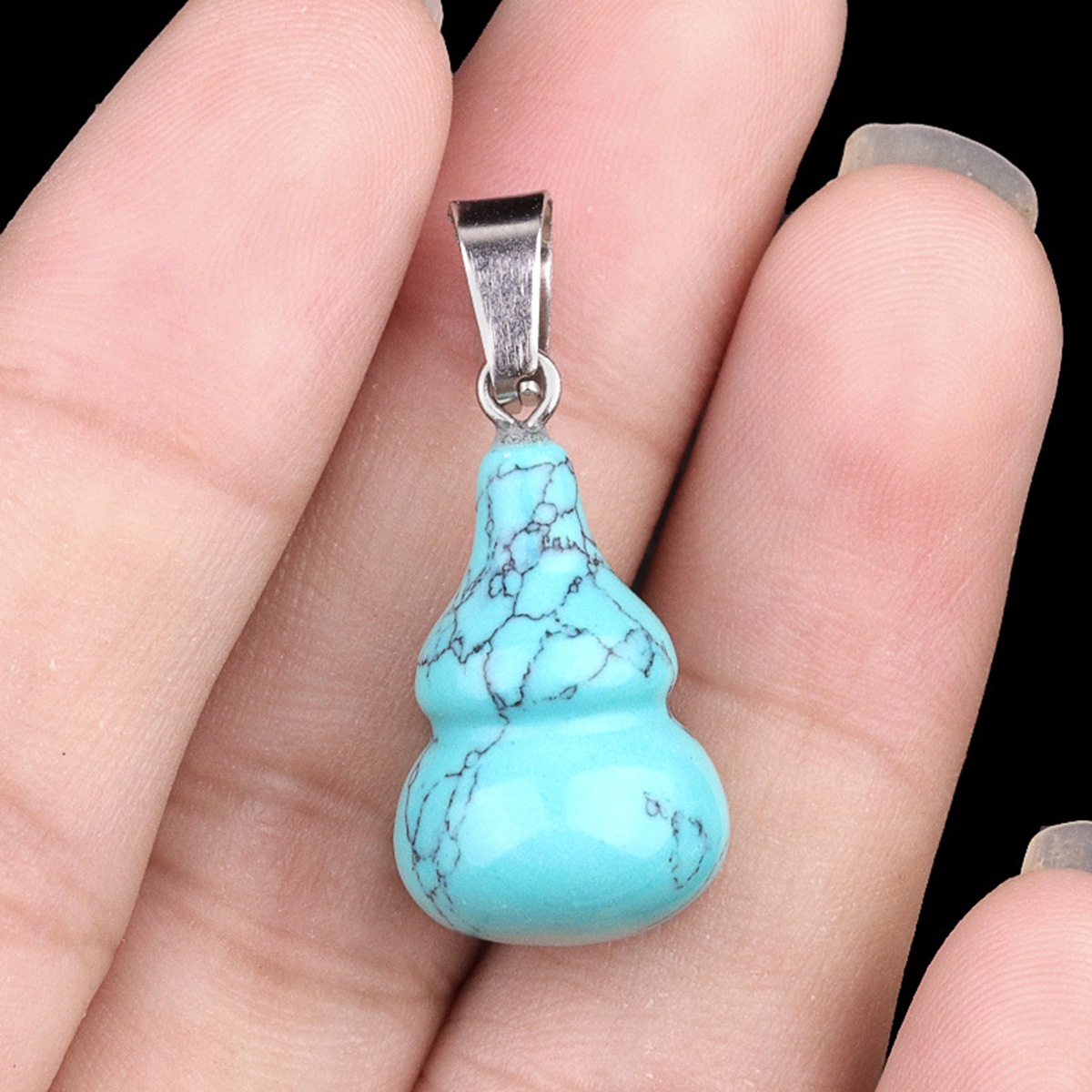 13X20MM Handmade Carved Mini Gourd Stone Pendant for Making Jewelry Silver Clasp