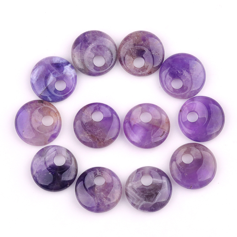 20MM Round Disc Lucky Coin Pingan Pendant for Jewelry Making Polished Crystal Amulet Peace Circle Donut Stone Beads 5MM Side Hole