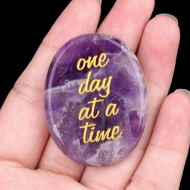 "one day at a time" Thumb Worry Stone for Anxiety Stress Relief Meditation Home Decor