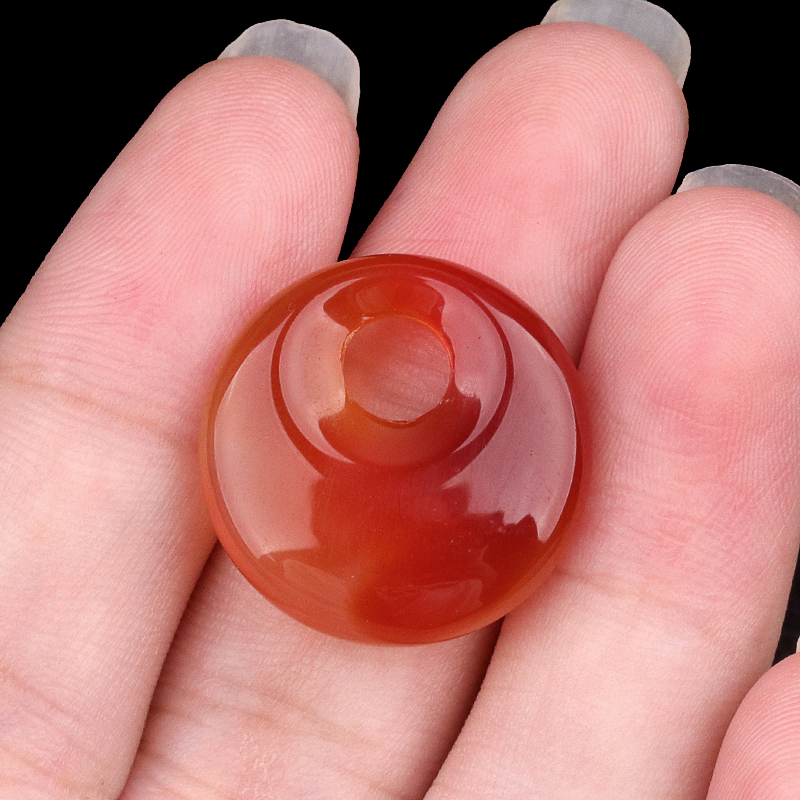 20MM Round Disc Lucky Coin Pingan Pendant for Jewelry Making Polished Crystal Amulet Peace Circle Donut Stone Beads 5MM Side Hole