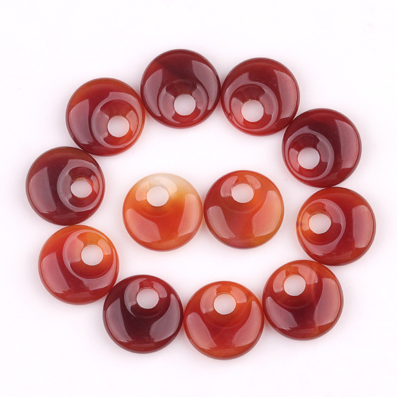 20MM Round Disc Lucky Coin Pingan Pendant for Jewelry Making Polished Crystal Amulet Peace Circle Donut Stone Beads 5MM Side Hole