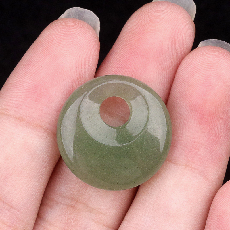 20MM Round Disc Lucky Coin Pingan Pendant for Jewelry Making Polished Crystal Amulet Peace Circle Donut Stone Beads 5MM Side Hole