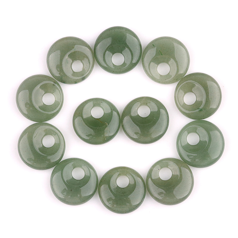 20MM Round Disc Lucky Coin Pingan Pendant for Jewelry Making Polished Crystal Amulet Peace Circle Donut Stone Beads 5MM Side Hole
