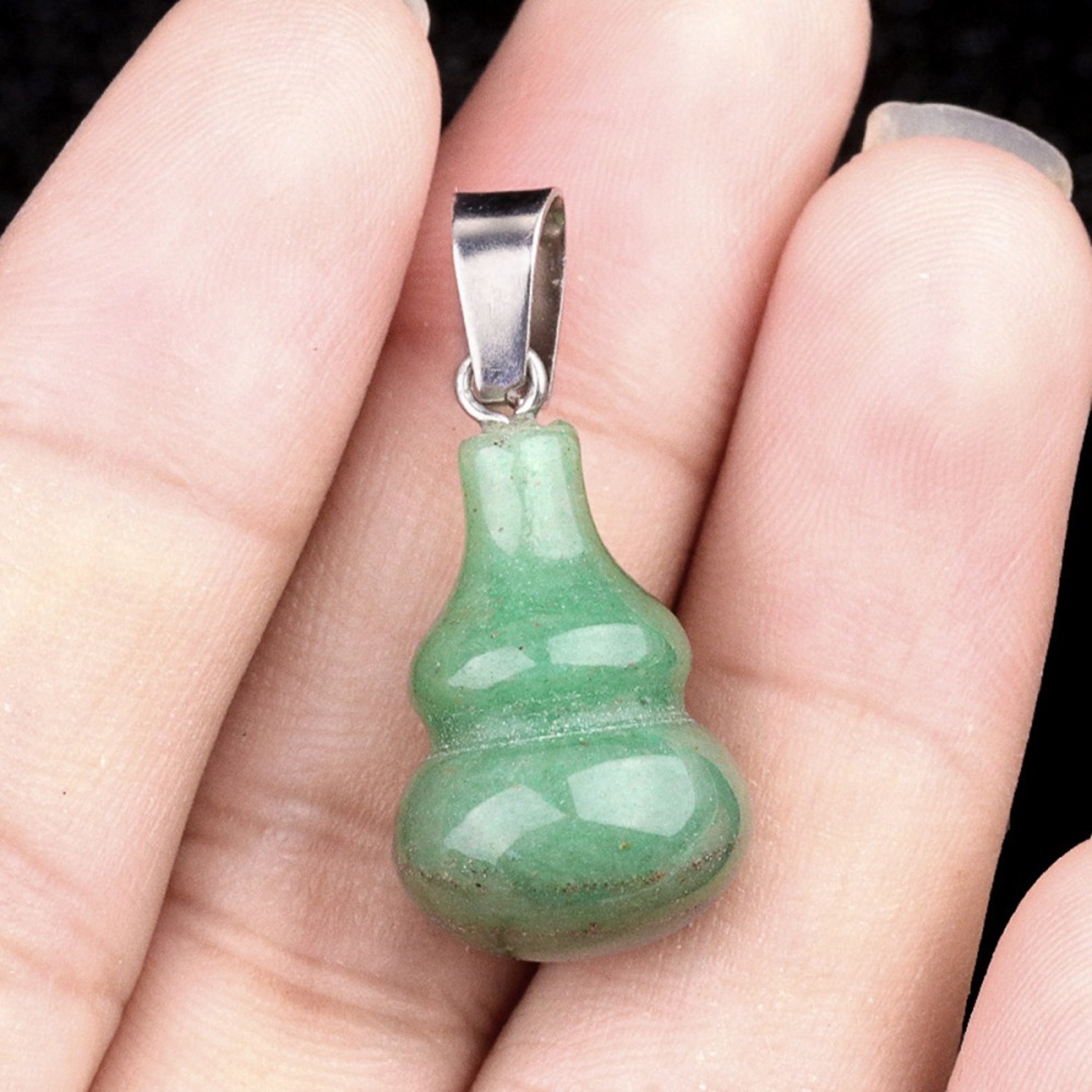 13X20MM Handmade Carved Mini Gourd Stone Pendant for Making Jewelry Silver Clasp