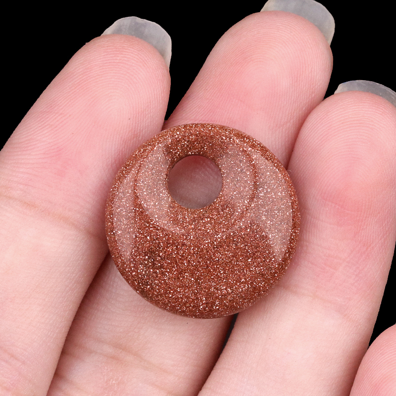 20MM Round Disc Lucky Coin Pingan Pendant for Jewelry Making Polished Crystal Amulet Peace Circle Donut Stone Beads 5MM Side Hole