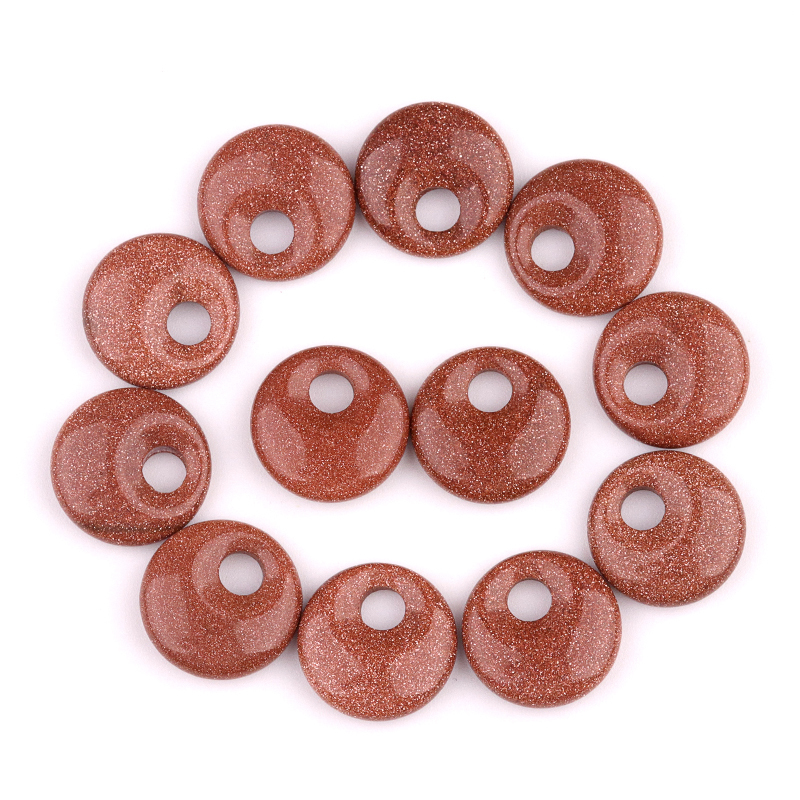 20MM Round Disc Lucky Coin Pingan Pendant for Jewelry Making Polished Crystal Amulet Peace Circle Donut Stone Beads 5MM Side Hole