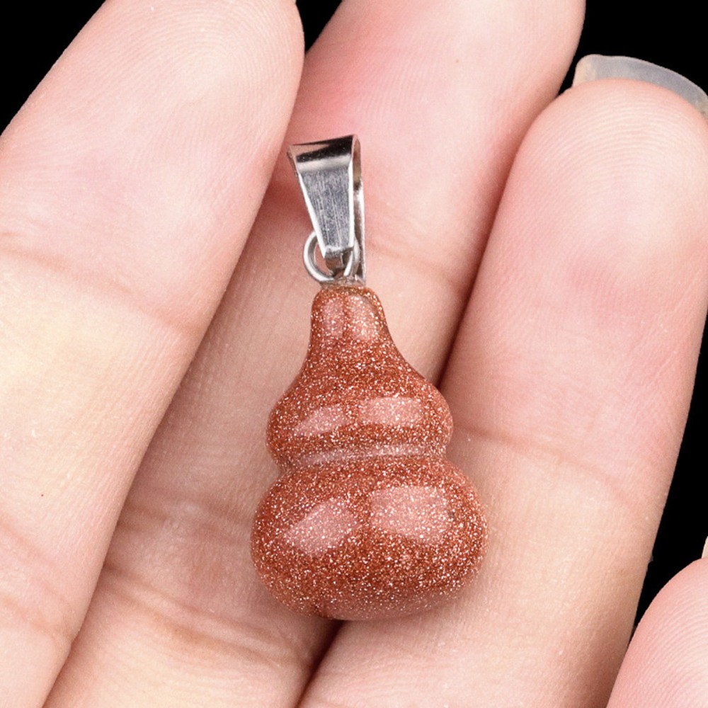 13X20MM Handmade Carved Mini Gourd Stone Pendant for Making Jewelry Silver Clasp